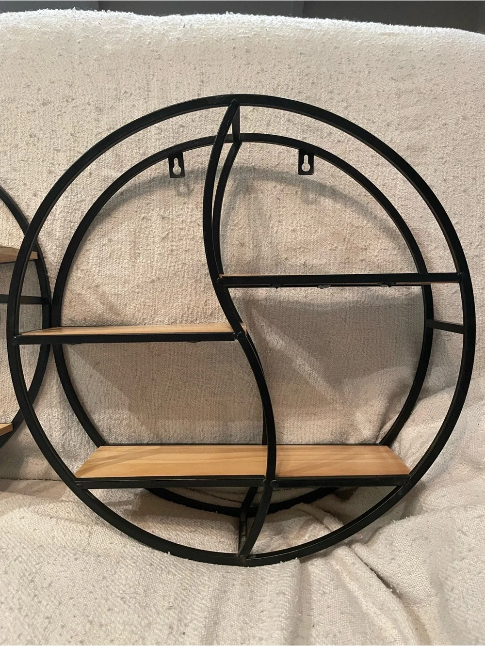 Round Metal and Wood Wall Shelves - Black and Natural.